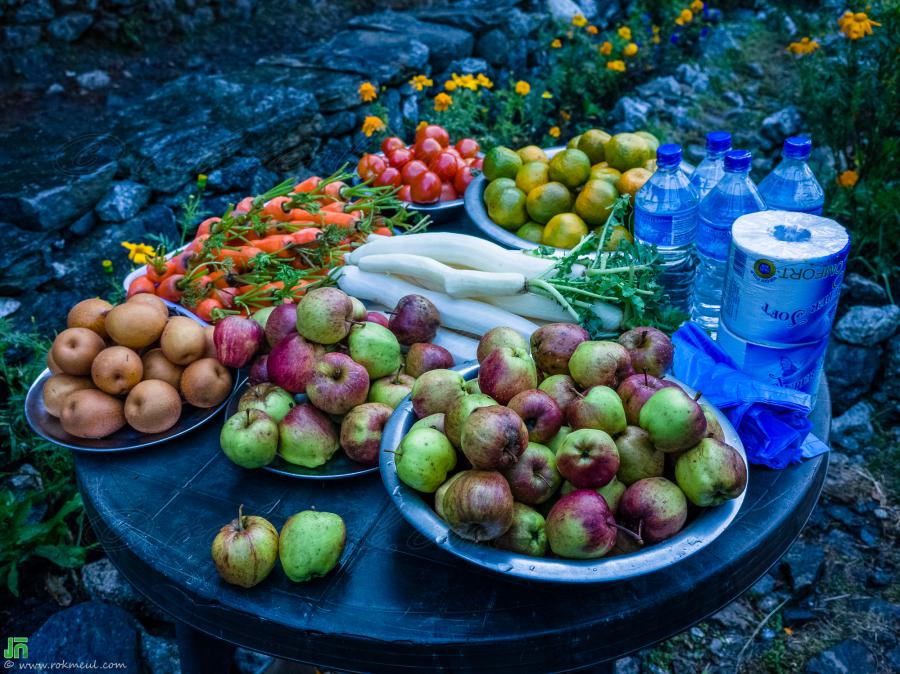 Fruit and vegetable that villagers put on the small table in front of their house for sale